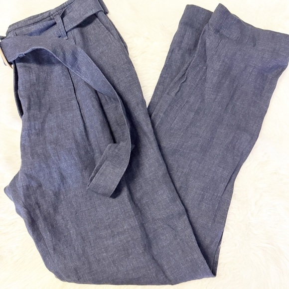 Veronique Branquinho 100% Linen Pants Navy Blue IT 40 / US 4 Made in Italy - Picture 3 of 7